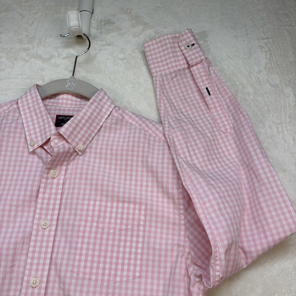 UNTUCKit Boys Button Down Shirt Pink Gingham Plaid Long Sleeve‎ Size 14
